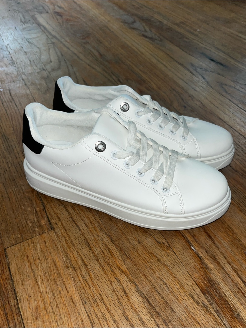 Madden Girl White Sneakers with Black Heel Accent